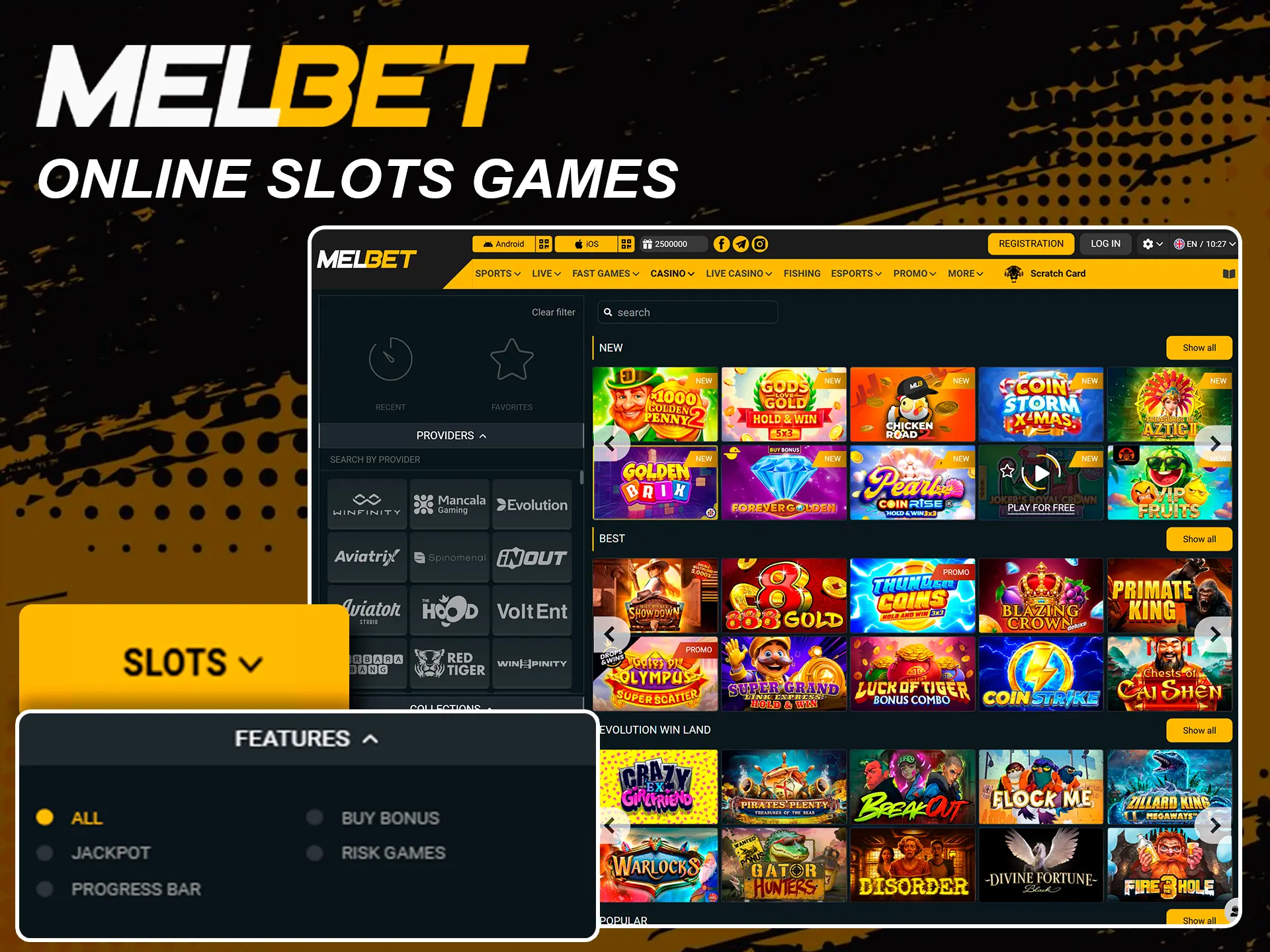 Spin the best online slot games at Melbet.