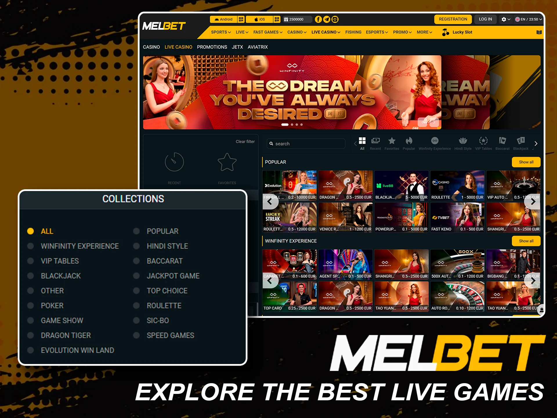 Discover the best live dealer games on Melbet.