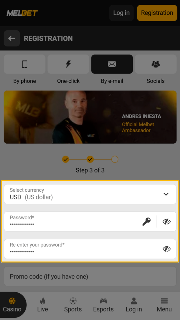Provide necessary login and profile data in the Melbet app.
