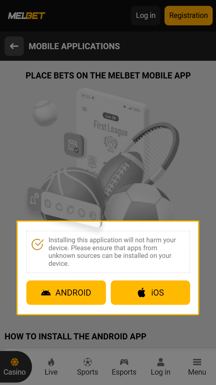 Download and install the Melbet application on your mobile device.