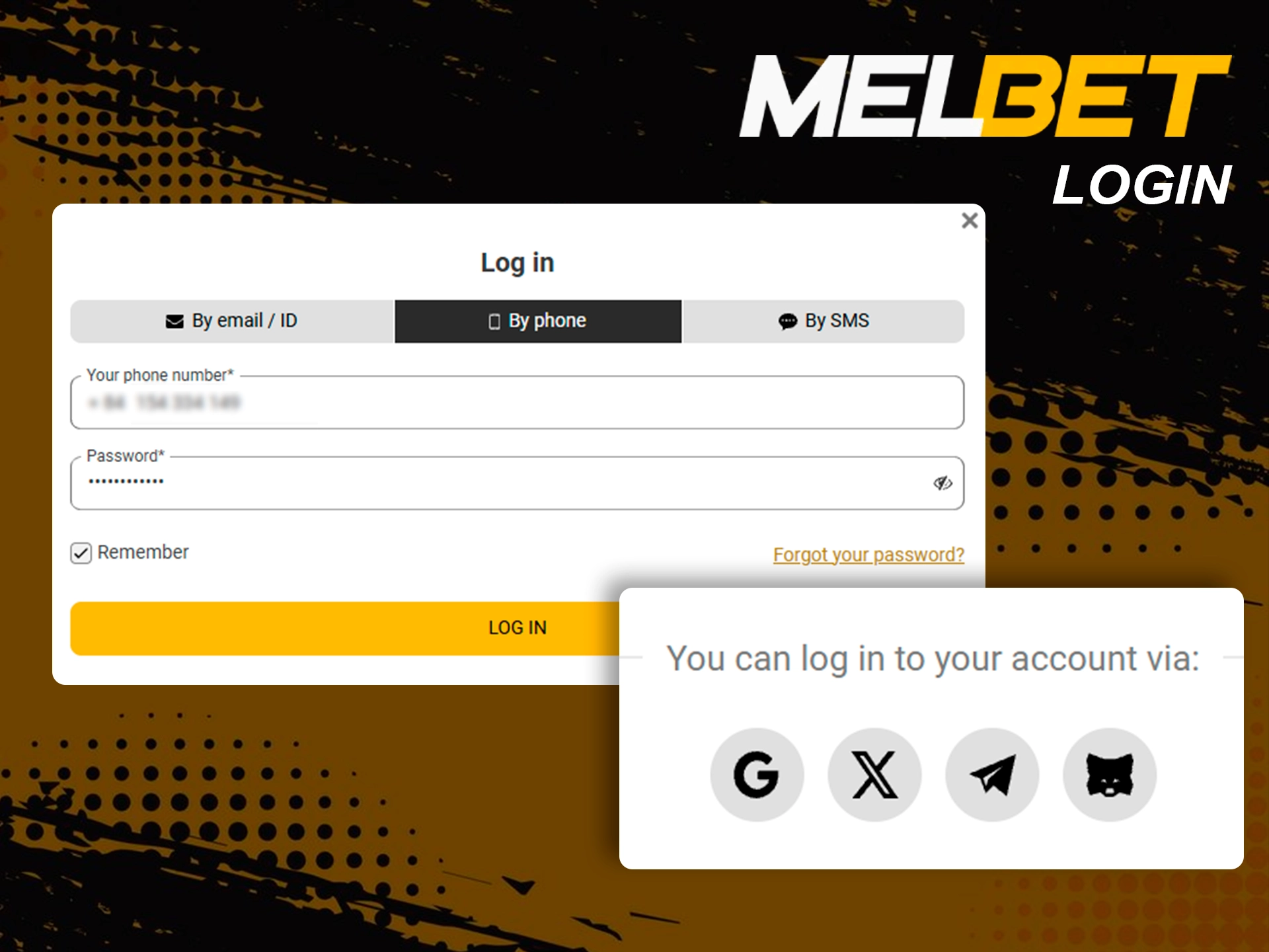 Securely log in to your Melbet dashboard using your credentials.
